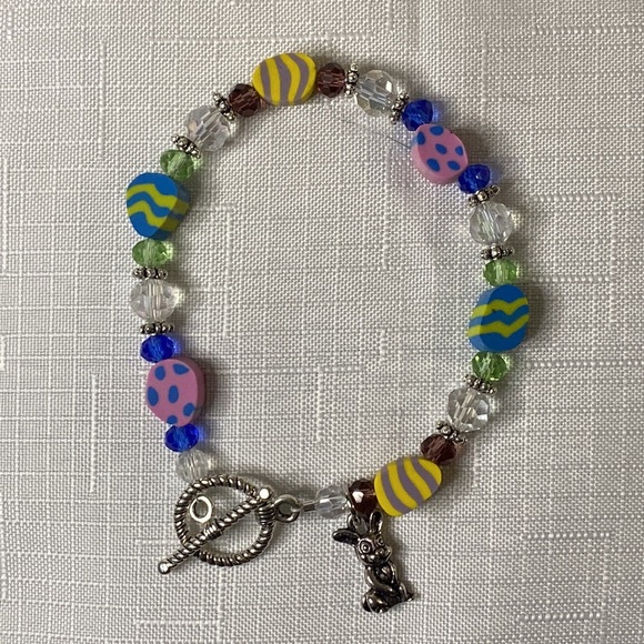 Handcrafted Easter Egg w/Bunny Charm Bracelet - Picture 2 of 5